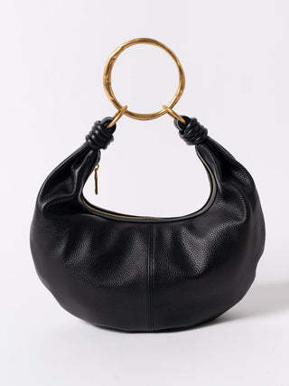 #colour_gold, Grande Ripple Carabiner shown with Dumpling Handbag (Pebbled Leather) in Black/Gold